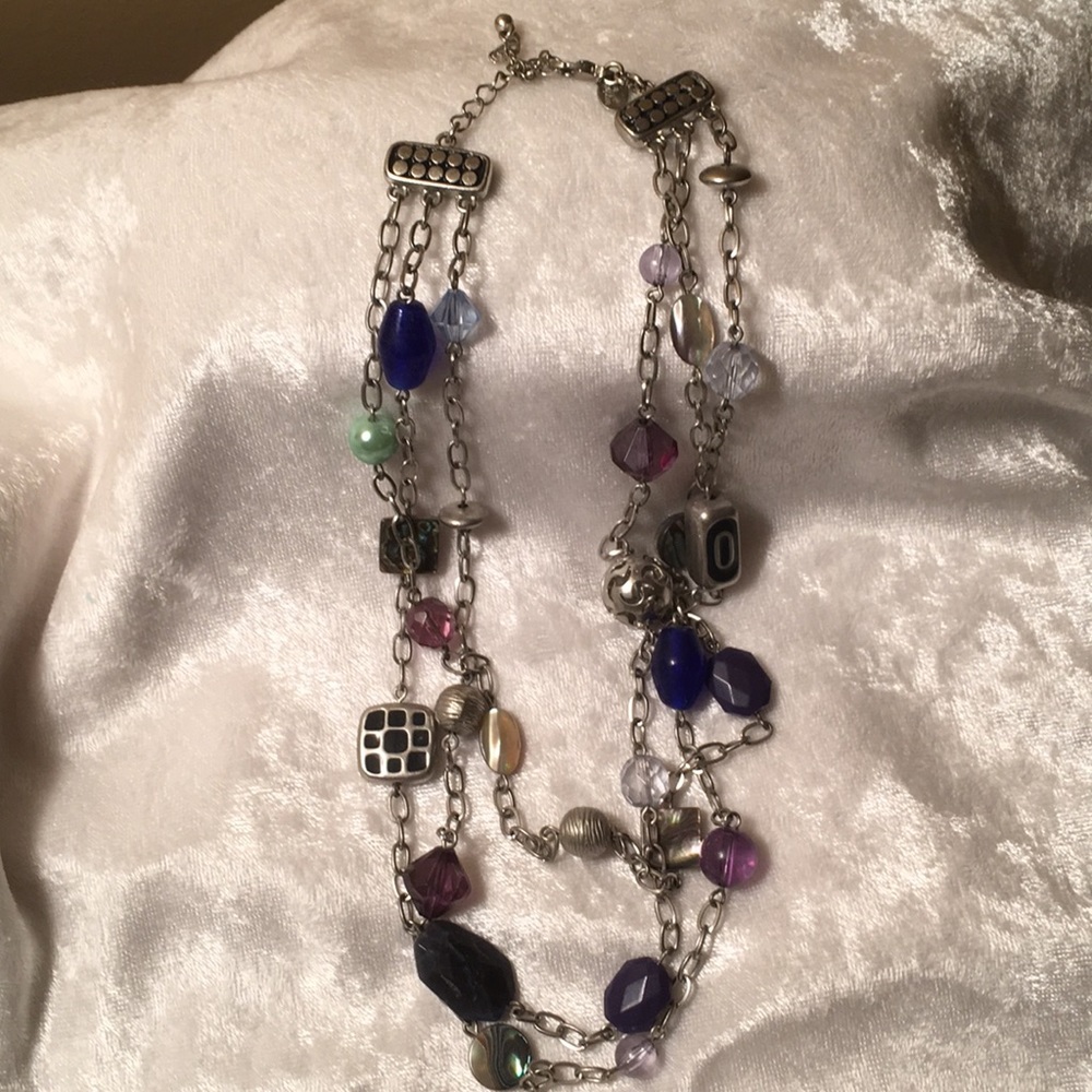 Beautiful Lia Sophia 3 Strand Silvertone Necklace